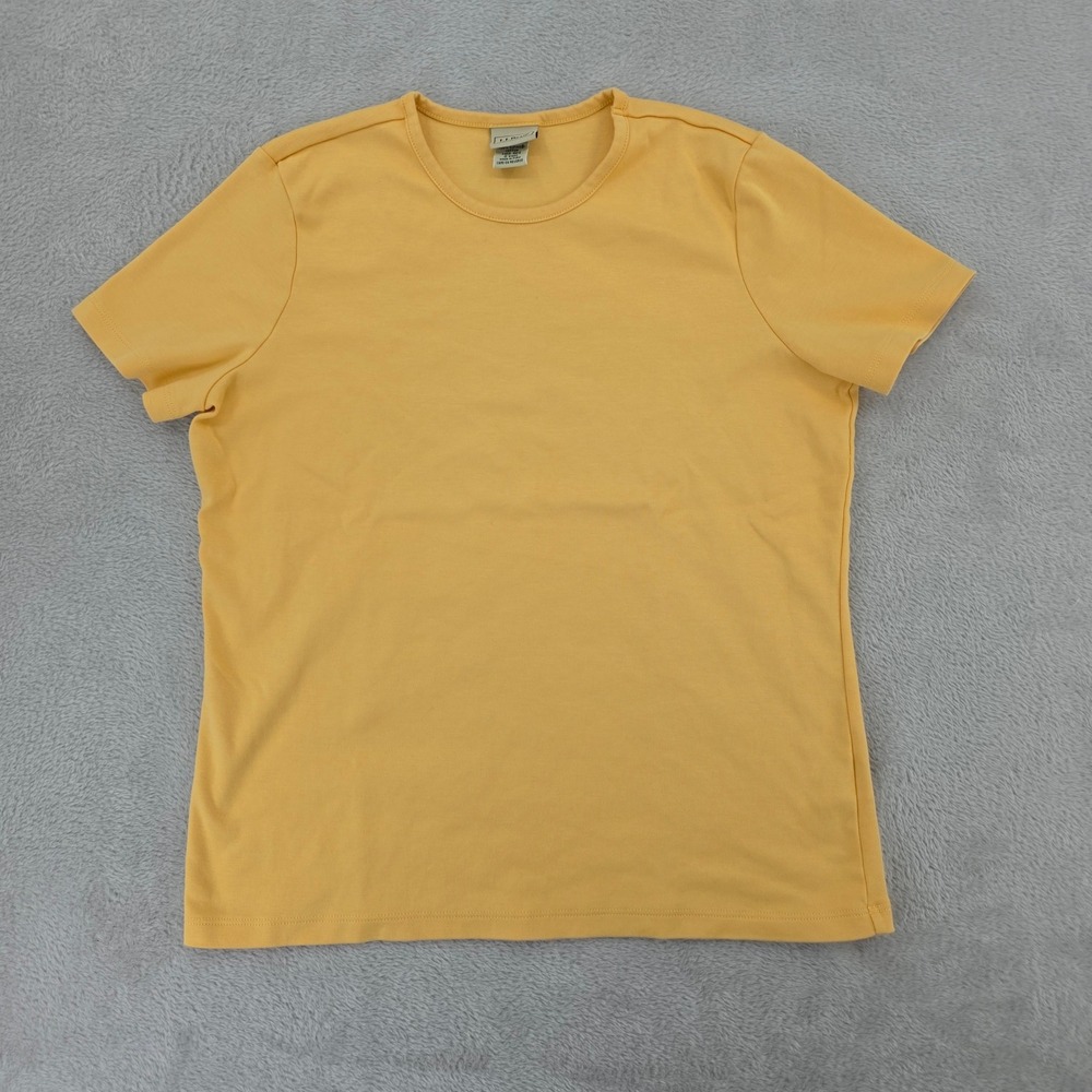 LL Bean Henley Womens Medium Orange Pintuck Pleat Roll Tab Sleeve Cotton Top